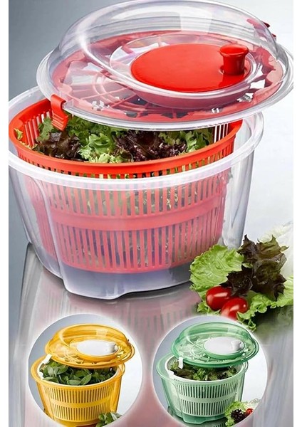 Salata Kurutucu, Sebze Yeşillik Marul Yıkama ve Kurutma Kabı Leğen Şeklinde Çevirmeli (Soluk Su Yeşili) modelleri