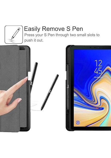 Samsung Galaxy Tab S4 10,5 2018 Için S Kalem Tutuculu Ince Kılıf, Samsung Tab S4 10,5 Inç Tablet SM-T830/T835/T837 Için Otomatik Uyku/uyanma Özellikli, Ultra Ince Üç Katlı Stand Kapak, Siyah modelleri