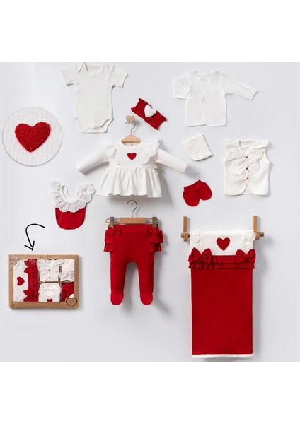 Kız Bebek 0-3 Ay Kalpli %100 Pamuk Lottie Premium 10 Lu Set