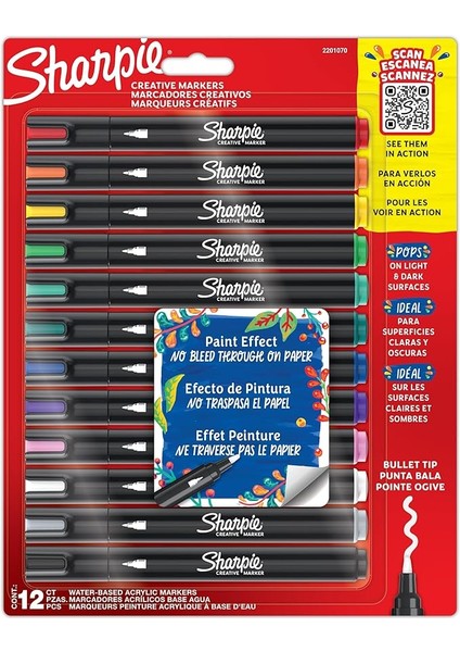 Creative Marker Akrilik Boya Kalemleri | Yuvarlak Uçlu Su Bazlı Boya Kalemi | Mürekkep Kağıda Geçirmez ve Çoğu Yüzey Üzerine Yazar | 12 Adet