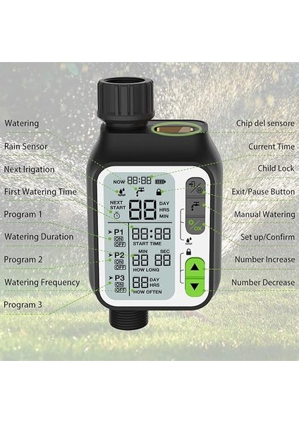 Sulama Programlayıcı, Otomatik Sulama Zamanlayıcısı, 3 Ayrı Sulama Sistemi, Otomatik Yağmur Sensörü, Çocuklar Için Kilitleme Modu fırsatları
