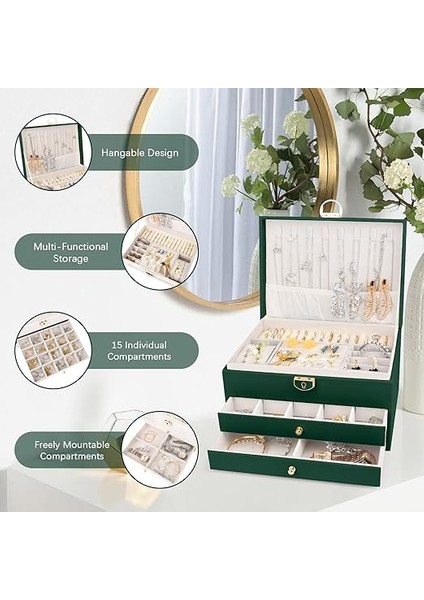 Kadınlar Için Takı Standı, Takı Kutusu, 3 Katlı Takı Kutusu, Kadınlar Için Kolye, Yüzük Saklamak Için Takı Kutusu (Yeşil) modelleri