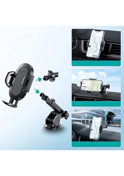 Nıppon, Uzatılabilir Vantuzlu Araç Içi Telefon Tutucu - Araba Telefon Tutucu - Tek Tuşla Açılır Kanatlar