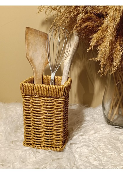 Hasır Rattan Kare Kaşıklık / Organizer