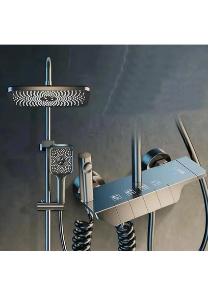 Duş Seti, Pirinç Materyal, Ayarlanabilir Boy, Siyah Krom Beyaz Antrasit Gri Renk Seçenekli, 2 Yıl Garantili (Siyah)