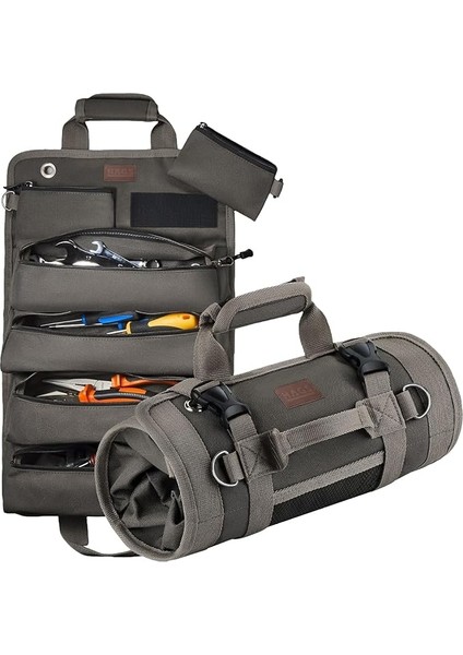 Alet Çantası, Ağır Hizmet Tipi Kanvas Rulo Takım Çantası, Katlanabilir Alet Organizer El Çantası, Tamirci Marangoz Teknisyen Hobici Takım Çantası, Alet Takım Anahtar Düzenleyici Çanta Gri
