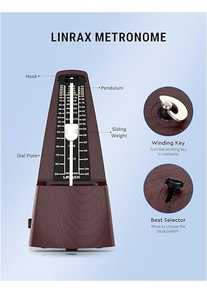 M2 Mekanik Metronom, Piyano Gitar Bas Ukulele Keman Çello Davul ve Tüm Müzik Aletleri Için Evrensel Metronom, Iz Vuruşu ve Tempo, Yüksek Ses, Yüksek Kesinlik, Müzik Aksesuarları, Ahşap Tahıl fiyatları