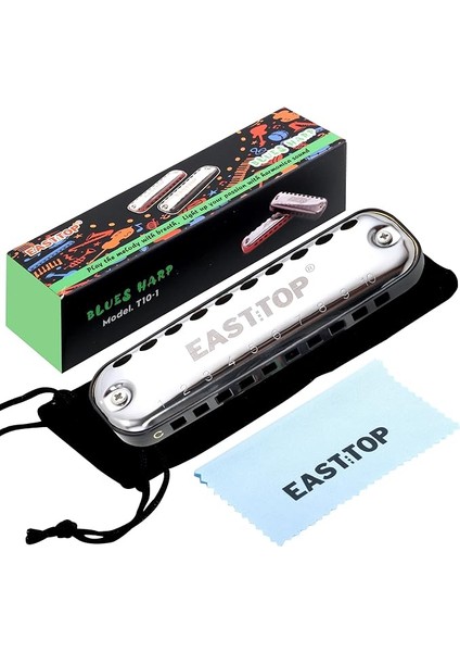 Top Junior Harmonika, Pürüzsüz Yuvarlak Kenar 10 Delikli C Anahtar Mavileri Ağız Organ Harmonika Çocuklar ve Çocuklar Için Hediye Olarak, Kumaş Bez Kese, Renkli Kutu, Siyah