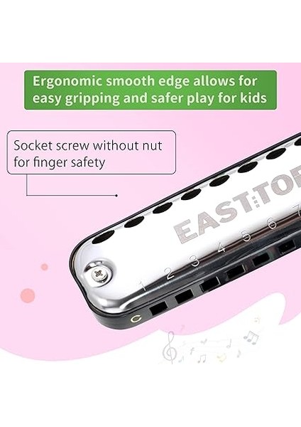 Top Junior Harmonika, Pürüzsüz Yuvarlak Kenar 10 Delikli C Anahtar Mavileri Ağız Organ Harmonika Çocuklar ve Çocuklar Için Hediye Olarak, Kumaş Bez Kese, Renkli Kutu, Siyah fırsatları