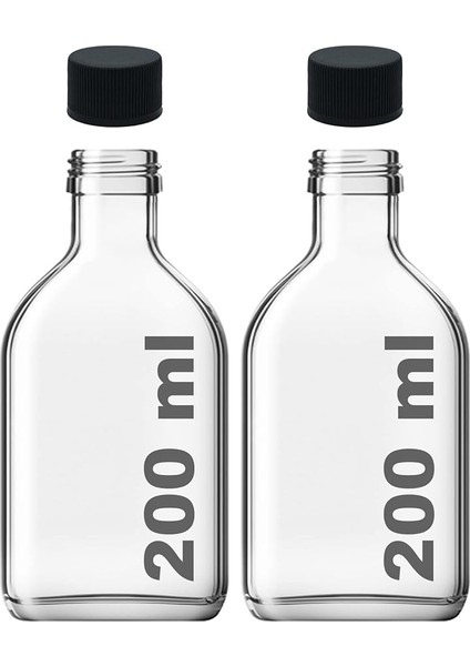 200 ml Yassı Şeffaf Cold Brew Şişesi Plastik Siyah Kapaklı 200 cc Soğuk Kahve Cam Şişe 2 Adet
