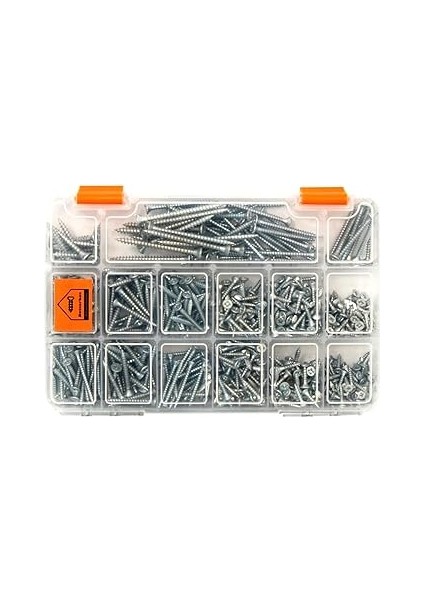 All Essential Fasteners Netzerkoz 555 Parça Vida 12 Çeşit Sunta Vidası Seti - Organizerlı Vida Seti