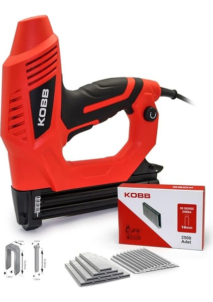 KBZ90 15-25MM Zımba ve 15-32MM Profesyonel Çivi Çakma Makinesi + 3000 Adet Yedek Zımba ve Çivi, Kırmızı/siyah