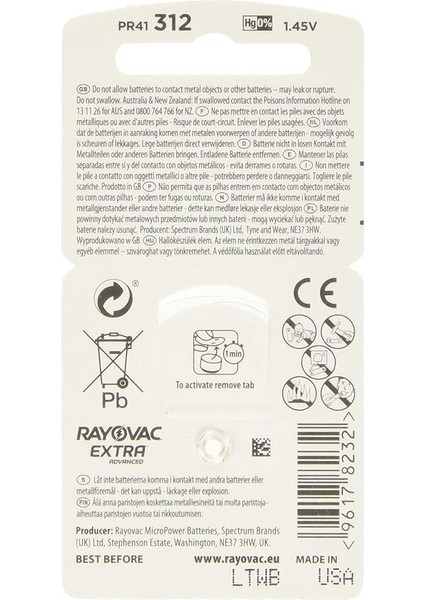 Extra Advanced 312 Numara 6lı 10 Paket Işitme Cihazı Pili fiyatları