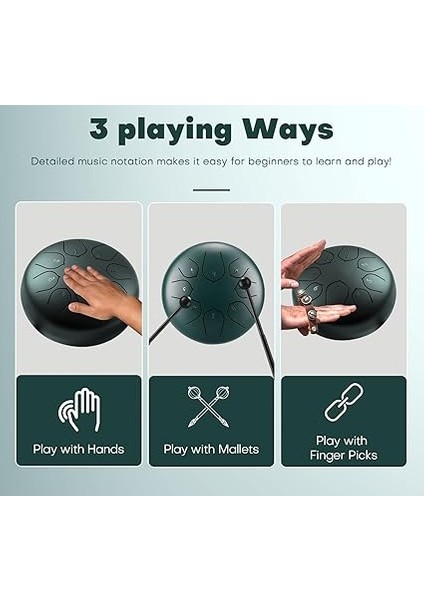 Davul Seti, Açık Hava Bahçe Yağmur Davul, 6" 8 Ton Çelik Dil Davul Yağmur Çanı, Handpan Enstrüman Meditasyon Davul, Açık Hava Yağmur Çanı Müzik Çanları Enstrüman (Koyu Yeşil) fırsatları