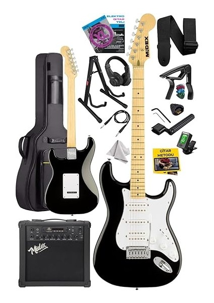 RPH-40WB-25AMP Siyah Beyaz 25W Şarjlı Bt Amfili Elektro Gitar Seti Hsh Manyetik Maple Klavye fiyatları