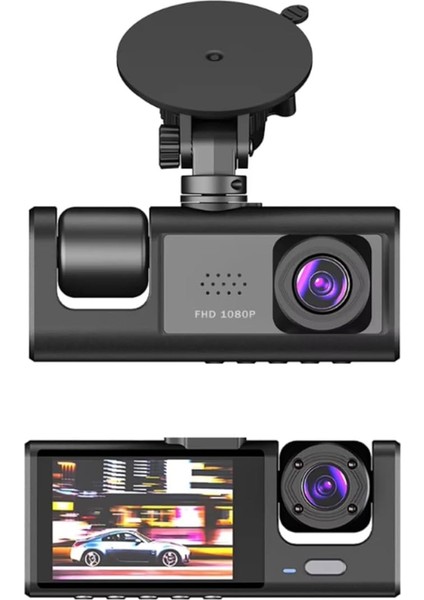 Dash Cam Full Hd Araç Içi Kamera Ön Arka ve Iç Kayıt 3 Kamera Gece Görüşlü G Sensör Geniş Açı