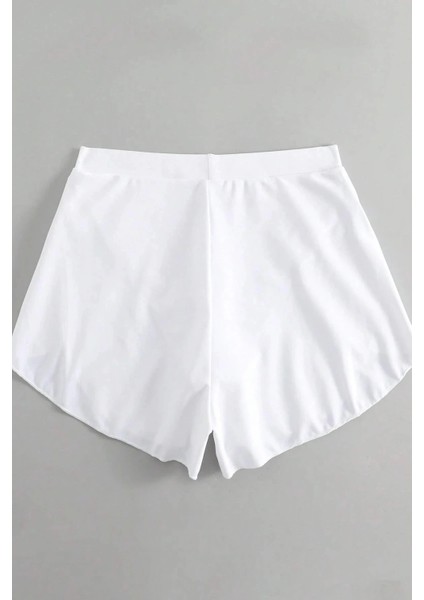 Kadın Beyaz Yırtmaçlı Etek Görünümlü Şık Deniz Şortu fırsatları