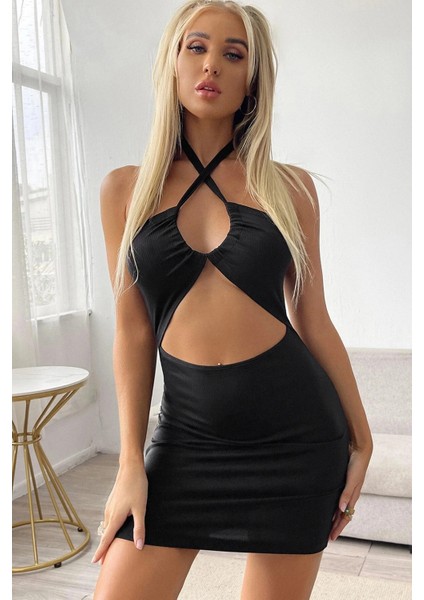 Kadın Siyah Sırt ve Göğüs Dekolteli Boyundan Bağlamalı Gecelik fiyatları