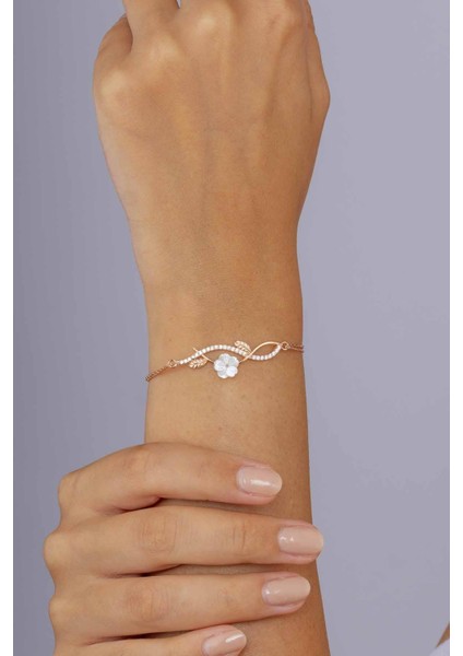 Manolya Çiçeği Kadın Rosegold Gümüş Bileklik