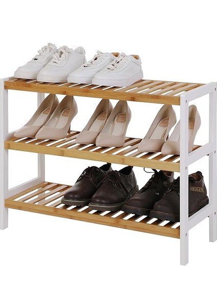 Bambu Ayakkabı Rafı, 3 Katlı Ayakkabılık, Giriş Alanı, Koridor, Doğal Renkte-Beyaz LBS03H fırsatları