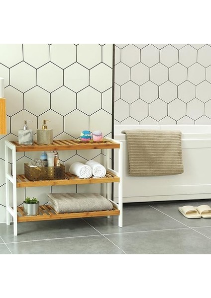 Bambu Ayakkabı Rafı, 3 Katlı Ayakkabılık, Giriş Alanı, Koridor, Doğal Renkte-Beyaz LBS03H indirimleri