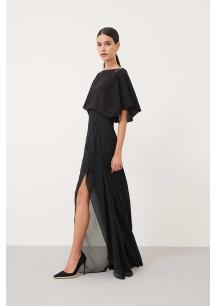 Kayık Yaka Abiye Elbise Siyah K2311312_001 fırsatları