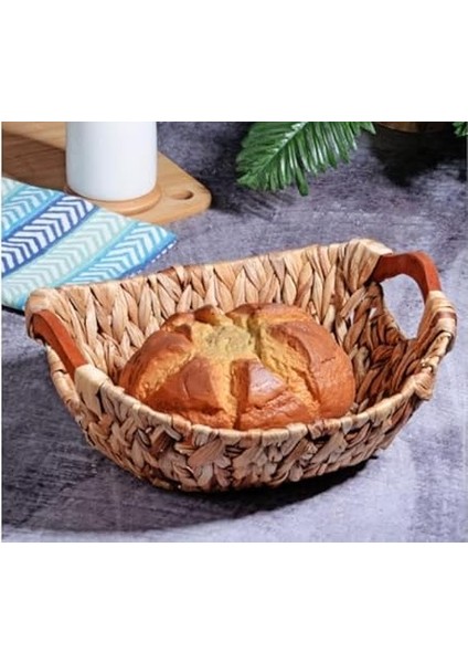 Wicker Serisi Bezli Oval Ahşap Kulplu Hasır Ekmek Sepeti fiyatları