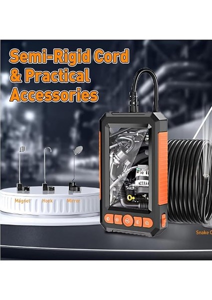 Çift Kameralı 10 mt Sert Kablo Yılan Endoskop Kamera 8 mm 4.3 Inc modelleri