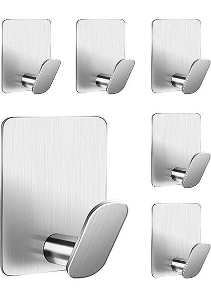 Delme Gerektirmeyen Havlu Askısı 6 Adet Kendinden Yapışkanlı Paslanmaz Çelik Havlu Askısı Yapışkan Kancası Elbise Askısı Duvar Askısı Kapı Kancası Mutfak ve Banyo Için Gümüş