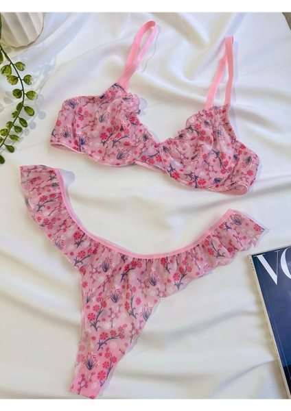 Flower Dream Tül Fırfırlı Bralet Sütyen Takımı