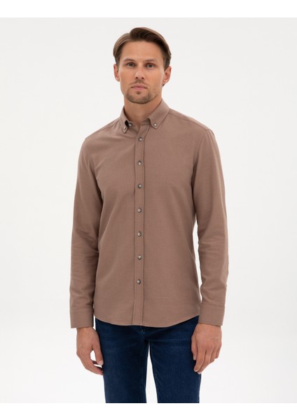 Erkek Vizon Slim Fit Uzun Kollu Gömlek 50316751-VR052