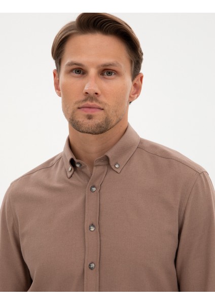 Erkek Vizon Slim Fit Uzun Kollu Gömlek 50316751-VR052 fiyatları