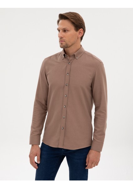 Erkek Vizon Slim Fit Uzun Kollu Gömlek 50316751-VR052 modelleri