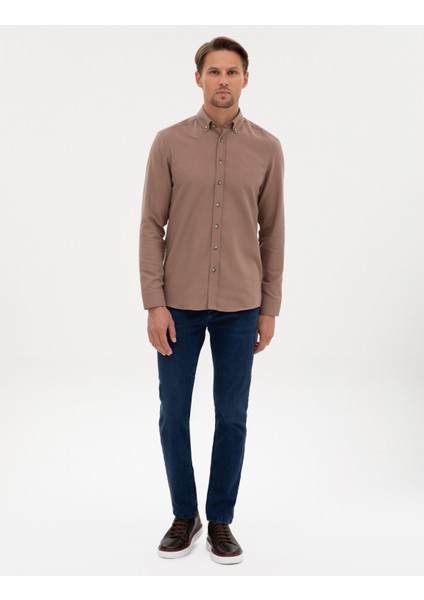 Erkek Vizon Slim Fit Uzun Kollu Gömlek 50316751-VR052 fırsatları