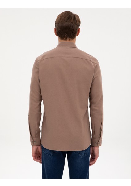 Erkek Vizon Slim Fit Uzun Kollu Gömlek 50316751-VR052 indirimleri