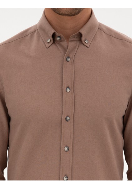 Erkek Vizon Slim Fit Uzun Kollu Gömlek 50316751-VR052