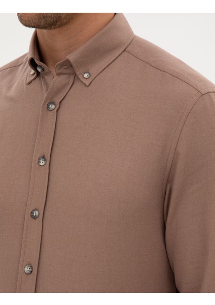 Erkek Vizon Slim Fit Uzun Kollu Gömlek 50316751-VR052