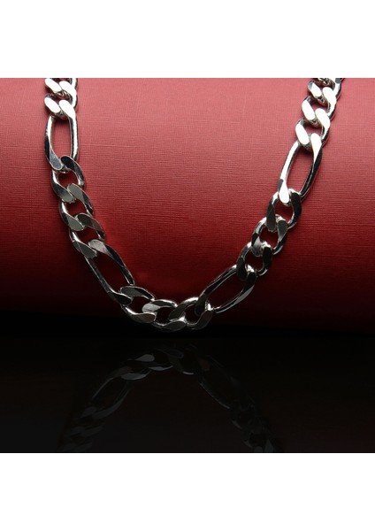 300 Mikron Rodyum Figaro Gümüş Zincir