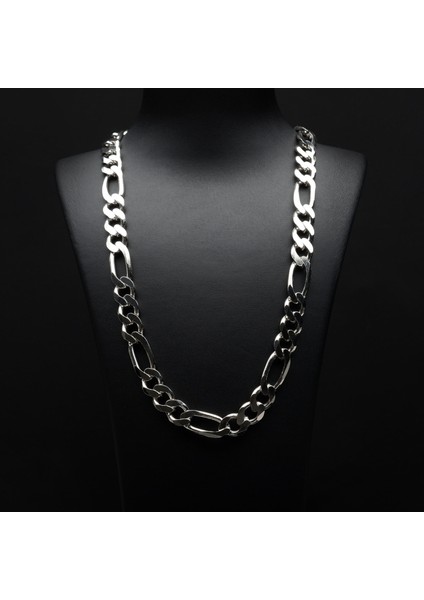 300 Mikron Rodyum Figaro Gümüş Zincir fiyatları