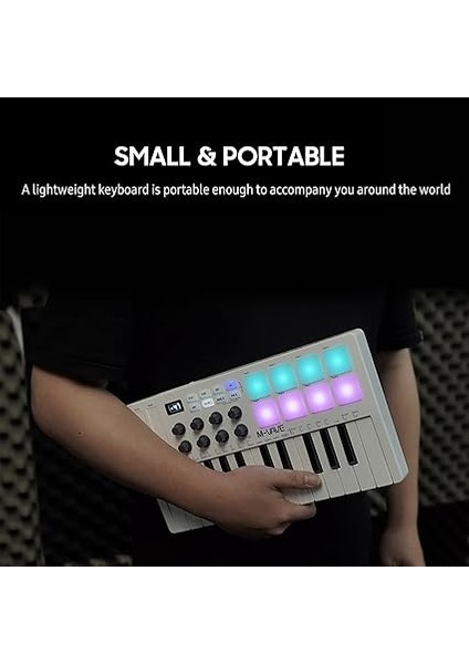 Tuşlu Mıdı Kontrol Klavyesi Mini Taşınabilir USB Klavye Mıdı Kontrol Cihazı, 25 Hıza Duyarlı Tuşlu 8 Rgb Arkadan Aydınlatmalı Pedler 8 Düğme indirimleri