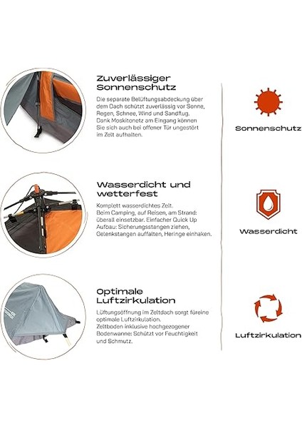 Tomorrow Tek Başına Çadır, Açılır Çadır, 1 Kişilik Çadır, Dikdörtgen, 220 x 80 x 50 Cm, Kamp, Festival, Ultra Hafif, Küçük Paket Ölçüsü, Su Geçirmez, Sağlam indirimleri