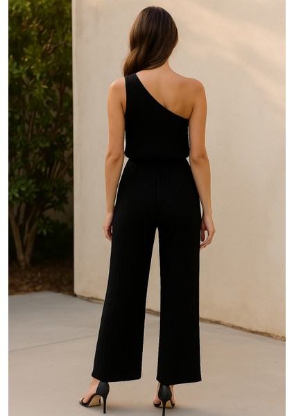 Kadın Siyah Tek Omuzlu Şık Bluz & Geniş Paça Pantolon Ikili Takım fiyatları