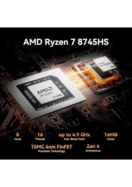 A8 Max Mini Pc, Amd Ryzen 7 8745HS, 2.5gbps Çift Lan Bağlantı Noktalı Mini Oyun Bilgisayarı, 32 GB Ddr5 1tb M.2 2280 Nvme Gen4*4 Ssd, Mini Pc Windows 11 Pro/wi-Fi 6e/bt 5.2/usb4/8k modelleri