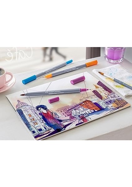 Goldfaber Aqua Çift Uç Markör 18’li, Yüksek Pigmentli, Kalıcı ve Canlı Renkler, Fırça ve Fineliner, Çevre Dostu fırsatları