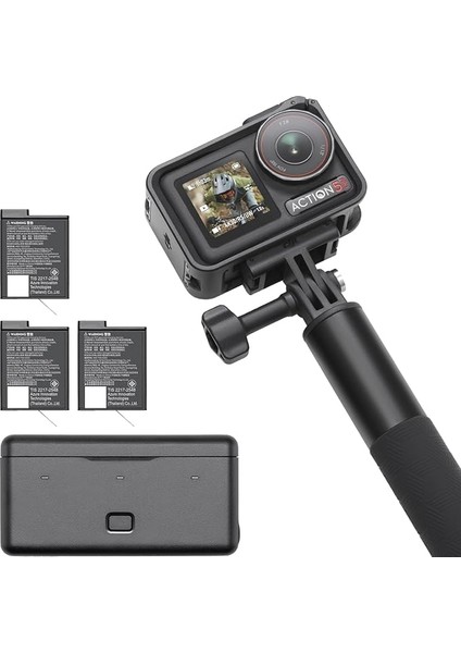 Osmo Action 5 Pro Adventure Combo, 1/1,3 Inç Sensörlü Aksiyon Kamerası 4k, 3 Pilli 12 Saat Uzatılmış Pil Ömrü, Sabitleme, Çift OLED Dokunmatik Ekran, Seyahat Için Mini Aksiyon Kamerası, Vlog