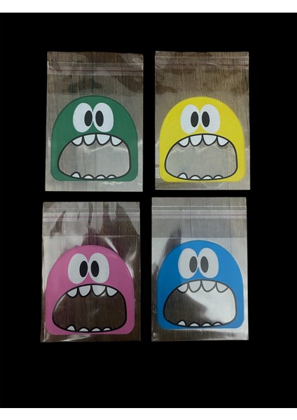 200 Adet 10X14 cm Karışık Renk Canavar Figürlü Bantlı Yapışkanlı Şeffaf Opp Jelatin Poşet, Kurabiye Poşeti fiyatları