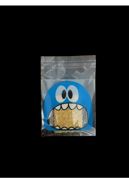 200 Adet 10X14 cm Karışık Renk Canavar Figürlü Bantlı Yapışkanlı Şeffaf Opp Jelatin Poşet, Kurabiye Poşeti