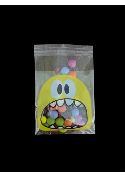 200 Adet 10X14 cm Karışık Renk Canavar Figürlü Bantlı Yapışkanlı Şeffaf Opp Jelatin Poşet, Kurabiye Poşeti