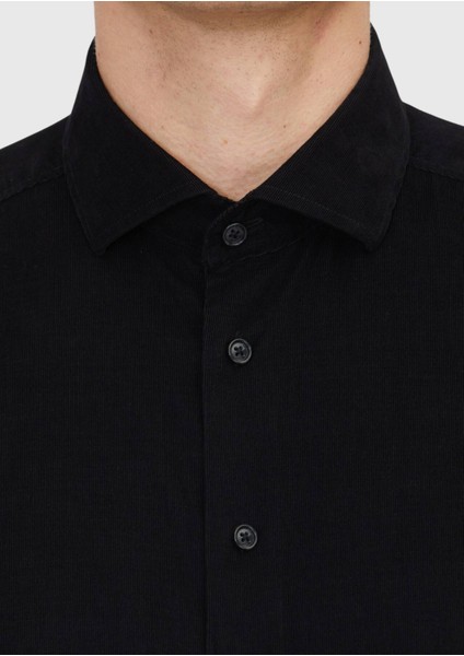 Siyah Düz Dokuma Kadife Casual %100 Pamuk Gömlek indirimleri