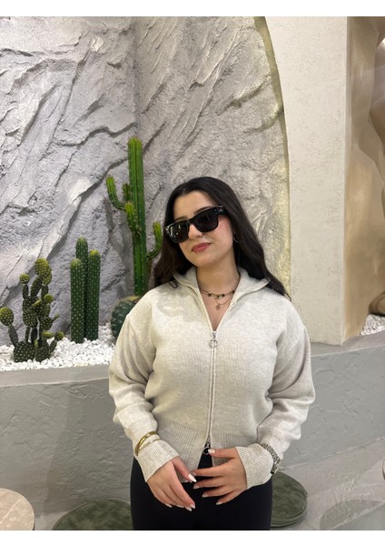 Çift Yönlü Fermuar Detaylı Triko Hırka